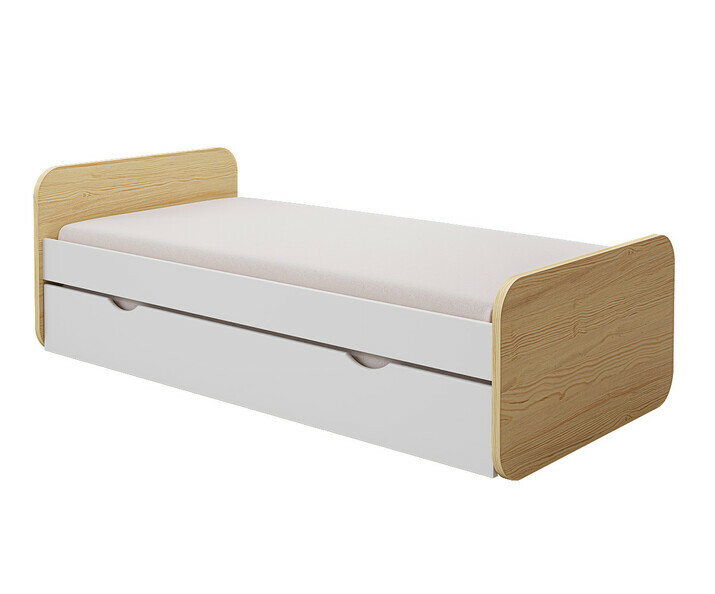 Cama infantil Lemon, acabado blanco y madera natural, cama nido y colch�n en opci�n 