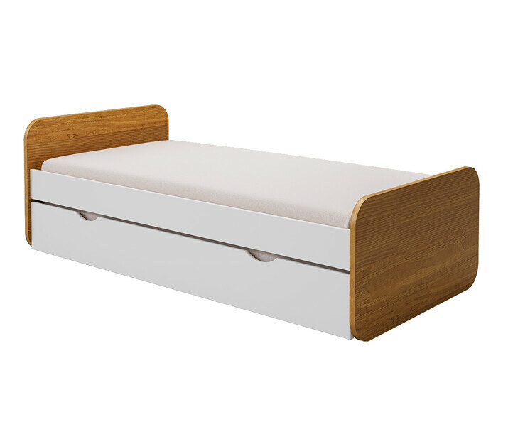 Cama infantil Lemon, acabado blanco y avellana, cama nido y colch�n en opci�n 
