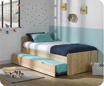 Cama nido con 2 colchones - Willow, Madera de Pino Natural
