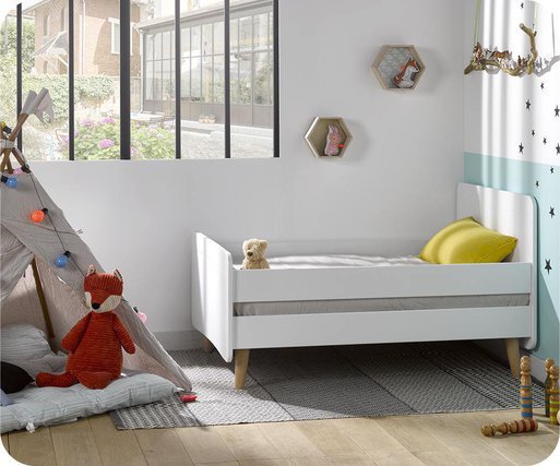 Cama juvenil evolutiva Willow 90x140cm Blanca con patas y  barreras