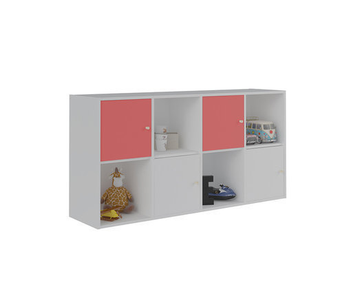 Mueble de Almacenaje Moov de 8 Compartimientos Blanco con puertas Rosas y Blancas