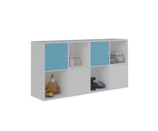 Mueble de Almacenaje Moov de 8 Compartimientos Blanco con puertas Azules y Blancas