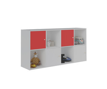 Mueble de Almacenaje Moov de 8 Compartimientos Blanco con puertas Rojas y Blancas