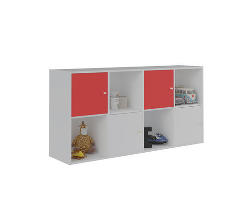 Mueble de Almacenaje Moov de 8 Compartimientos Blanco con puertas Rojas y Blancas