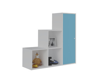 Mueble de Almacenaje Escalera Moov Blanco con puerta Azul