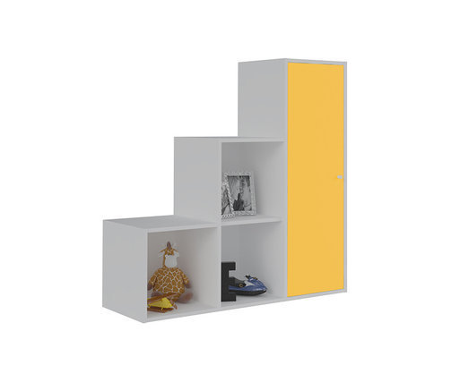 Mueble de Almacenaje Escalera Moov Blanco con puerta Amarilla