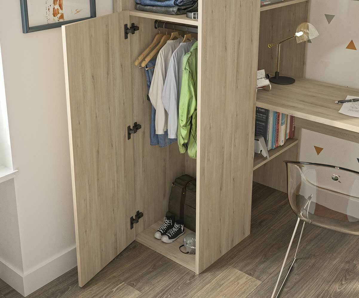 Cama Alta Juvenil con Colchón, Escritorio y Armario - Soa