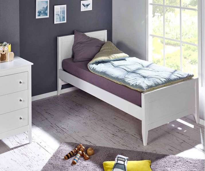 Cama juvenil blanca de madera LOU