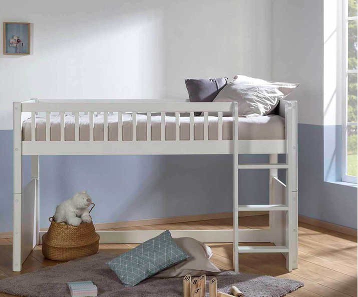 Cama media alta evolutiva Blanca con colchón incluido - Madera maciza