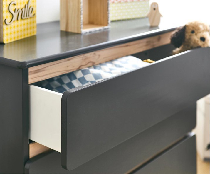 Cómoda juvenil de madera maciza Willow, con tres cajones grades, gran