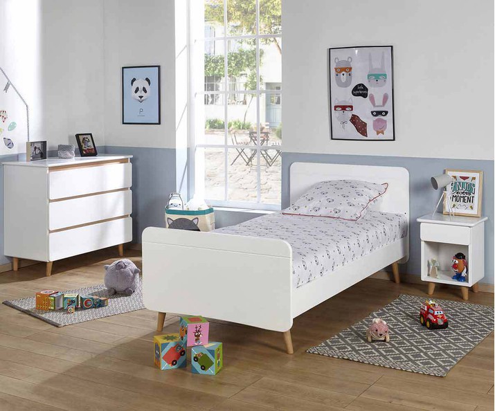 Dormitorio juvenil de madera maciza y con patas Willow, 3 muebles para