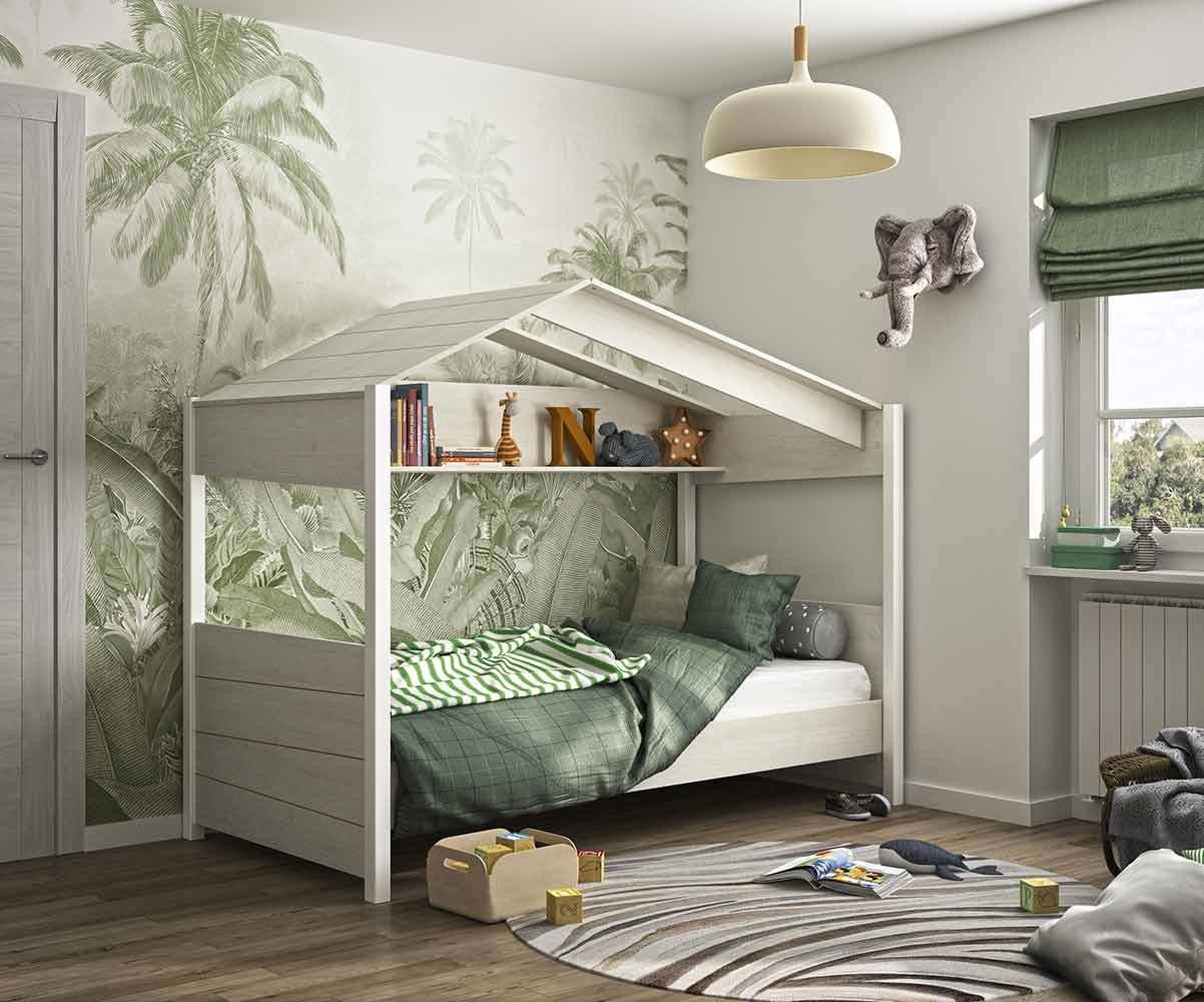 Cama Cabaña para Niños de Madera Popi con Colchón y Somier