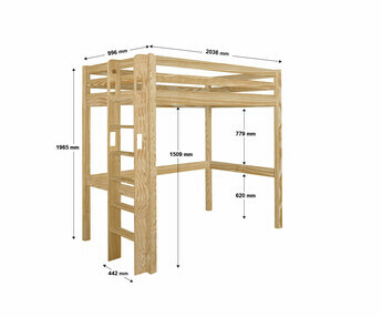 Croquis dimensiones, cama alta Fynn