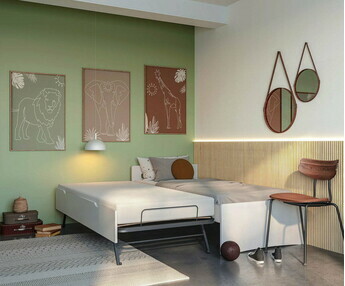 Detalle de la cama supletoria, acabado blanco incluida