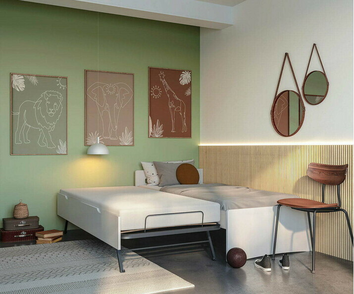 Detalle de la cama supletoria, acabado blanco incluida