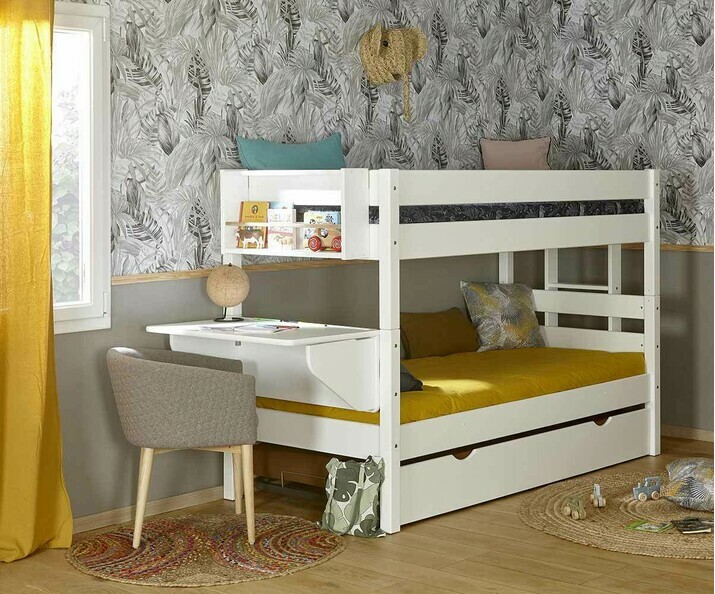 Litera Con Cama Nido Blanca Madera - Kids