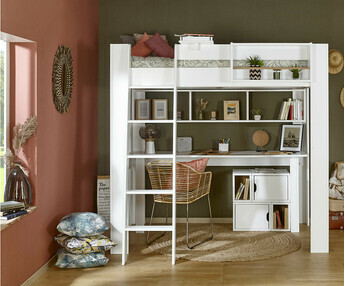 Crea un lugar de trabajo con lso diferentes mobiliarios de la colección Rimi y la cama Naolo