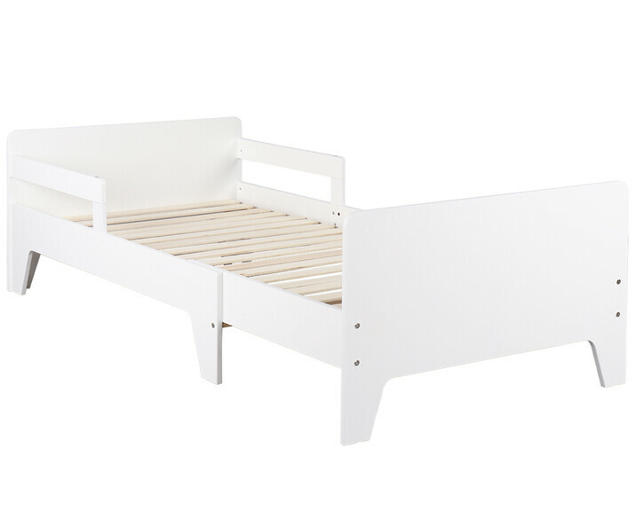 Cama convertible blanca con somier a lamas de madera maciza