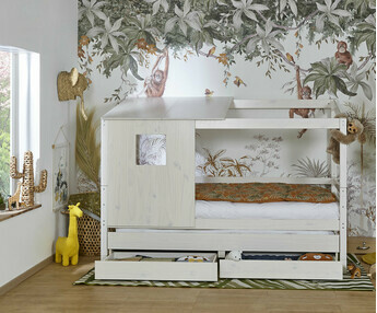 Cama infantil nido casita Abril blanco con cajones