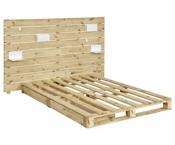 Cama palette con cabecero - Aro, madera maciza, acabado Madera Natural