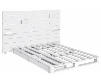 Cama palette con cabecero - Aro, madera maciza, acabado Blanco