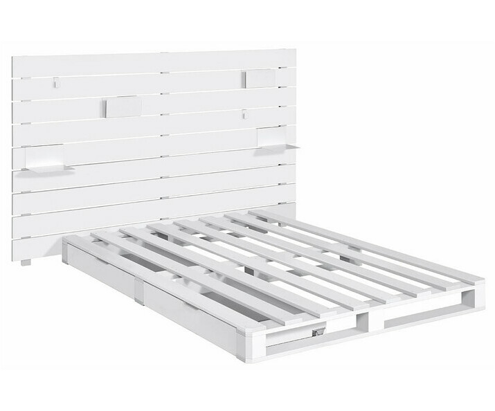Cama palette con cabecero - Aro, madera maciza, acabado Blanco