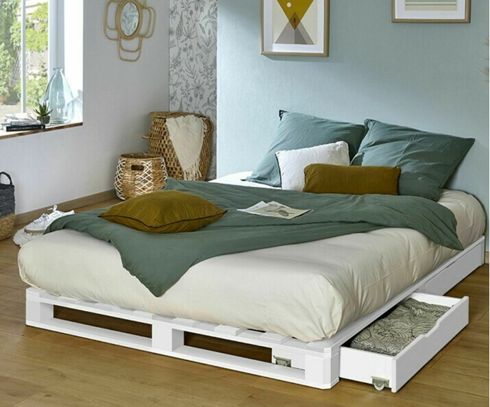 Cama palette con colchn - Aro, acabado blanco