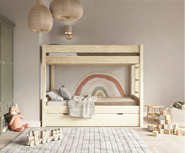 Litera infantil con cama supletoria - Yudi, madera natural