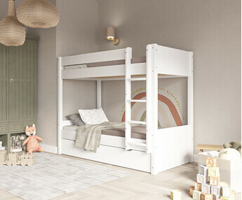 Litera infantil con cama nido - Yooni, acabado blanco