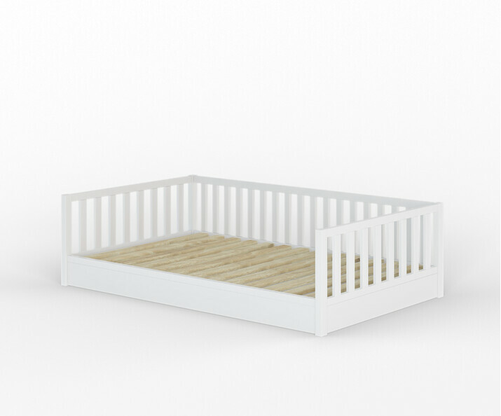 Cama infantil Montessori - Capao, barrera lateral amovible, blanco