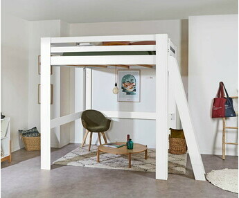 Cama alta con colchn - Maverick, acabado blanco