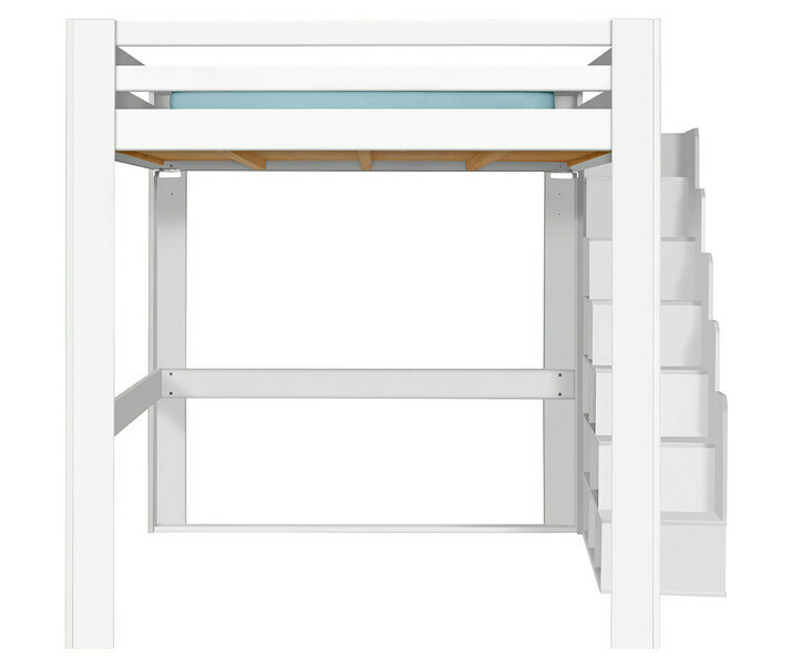 Cama alta con escalera de almacenaje - Maverick, somier en posicin alta