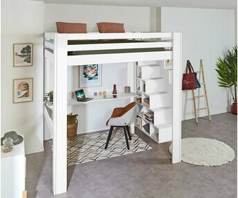 Cama alta con escalera de almacenaje y escritorio - Maverick