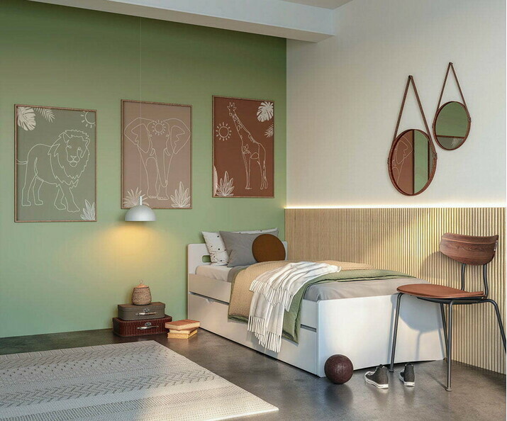 Cama infantil con colchn - Len, 100% madera maciza