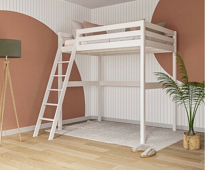 Cama alta 2 plazas con colchn - Wood, 140x190 cm