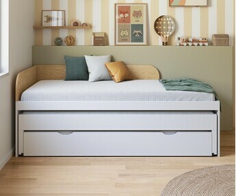 Cama nido con colchones - Riza, madera maciza de pino 