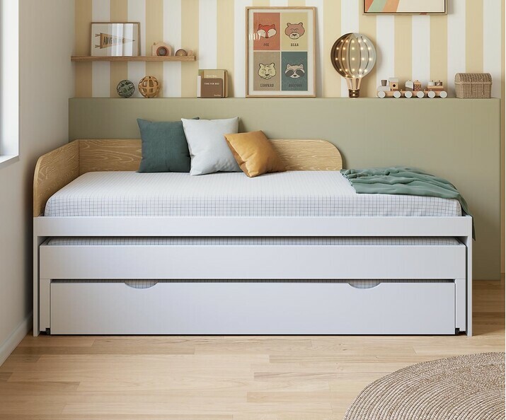 Cama nido con colchones - Riza, madera maciza de pino 