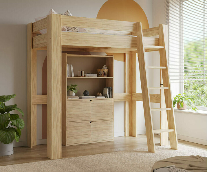 Biblioteca para cama alta - Nitra, acabado madera natural